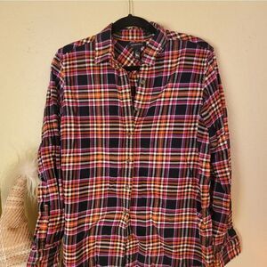 Lands End Womens Flannel Button Down Top